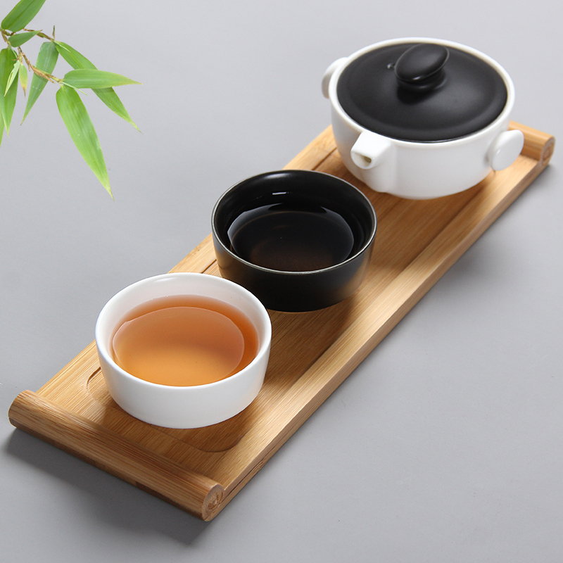 常生源 陶瓷功夫茶具 简约现代 黑白茶具 竹木茶盘 一壶二杯 奉黑白配套组