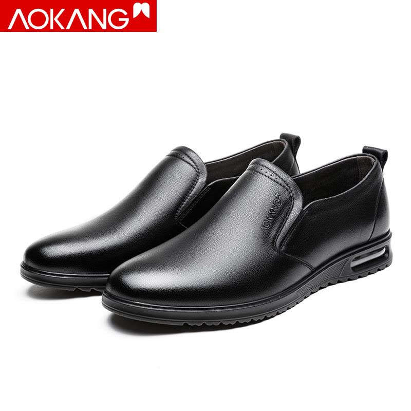 奥康男鞋春秋季商务正装鞋牛皮透气男士休闲皮鞋套脚低帮单鞋子图片