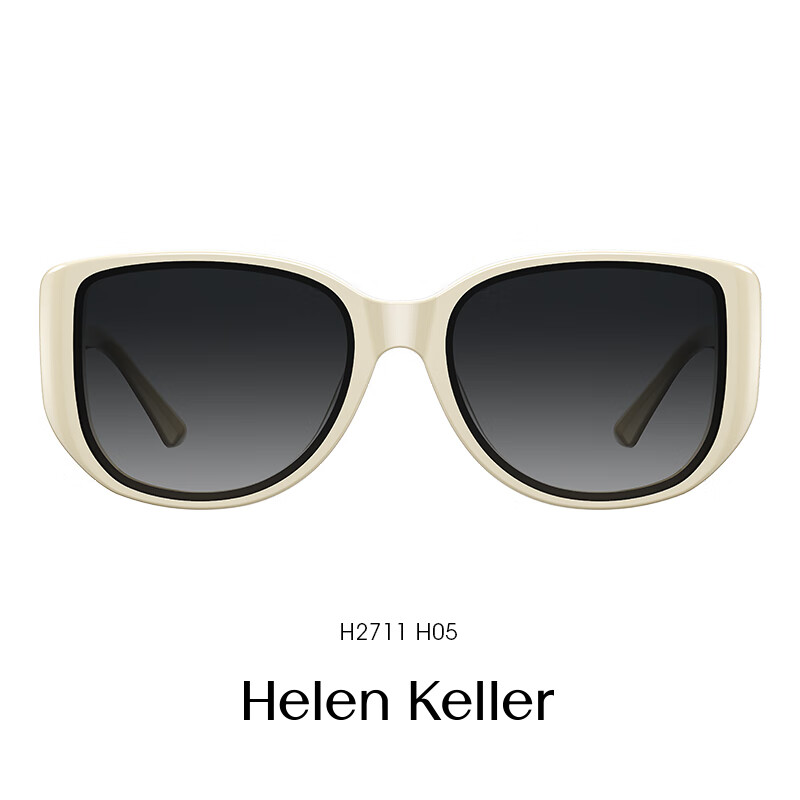 海伦凯勒(Helen Keller) H2711H06 潮流复古太阳镜 渐进灰(偏光)镜片+奶白镜框高清大图