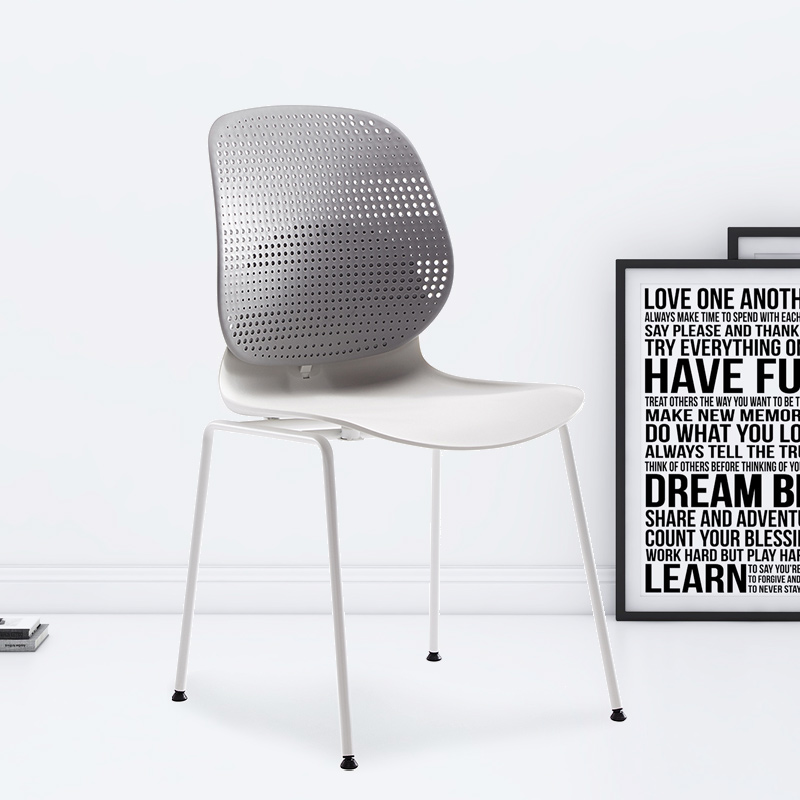 臻远ZY-7830 简约休闲办公椅轻奢铁艺靠背椅 灰背白座