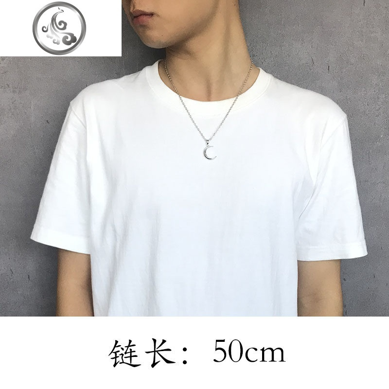 项链男女中性情侣金属银色弦月亮牙简约时尚个性日韩嘻哈锁骨链 JiMi高清大图