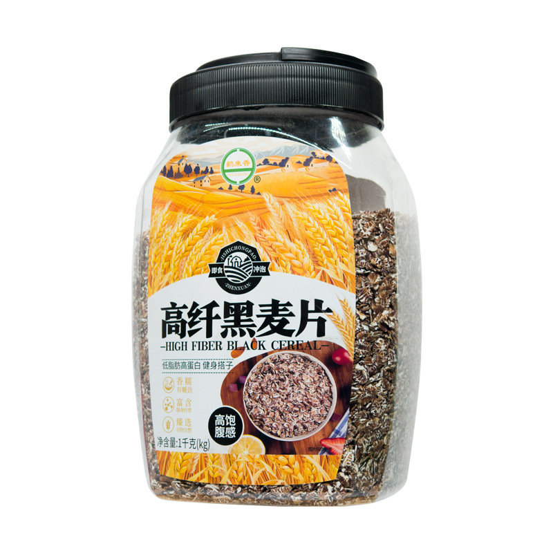 鹤来香 高膳食纤维黑麦片1kg低脂肪高蛋白全谷物代餐免煮冲泡即食 高纤黑麦片1kg