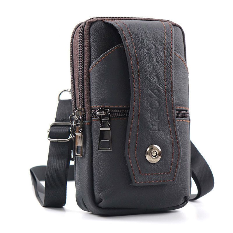 新款牛皮手机包男士穿皮带手机套竖款真皮斜跨挂包65寸腰带腰包红棕两