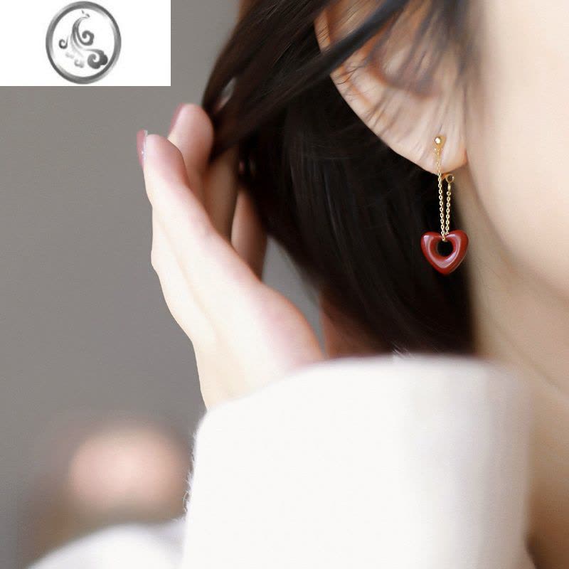 JiMi2023新款红色爱心蚊香盘耳夹无耳洞耳饰设计感耳环原创设计女新年图片
