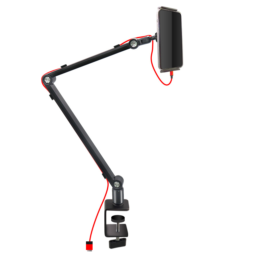 ZJLQ便携显示器显示屏支架拍摄直播手机桌面平板支架游戏专用-黑色 桌面夹式双臂【走线款】