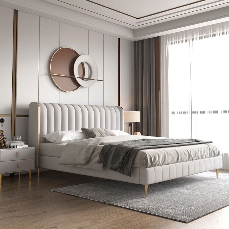 冬熊轻奢现代科技布床北欧简约双人主卧大床卧室18米网红布艺床yj065