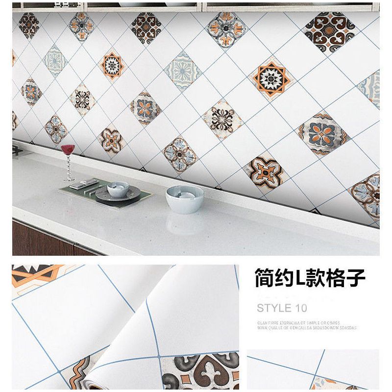 厨房防油贴纸耐高温防水防潮自粘油烟机壁纸柜灶台用墙贴防霉墙纸|简约白格 60厘米宽x5米长[送刮板和小刀]