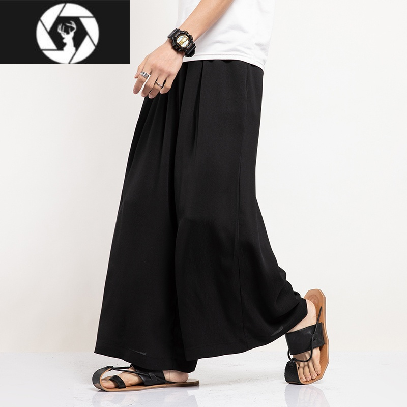 hongzun坠感阔腿裤男九分裤日系山本风暗黑系武士裤男宽松直筒休闲裤