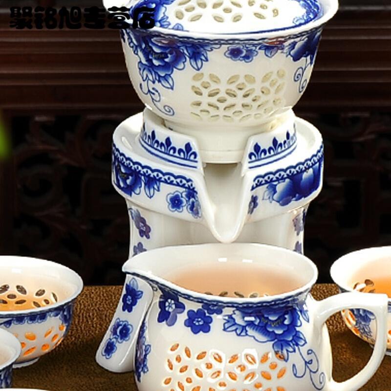 整套半全自动茶具套装家用简约陶瓷懒人泡茶壶功夫茶杯青花瓷简约延客自动茶具11