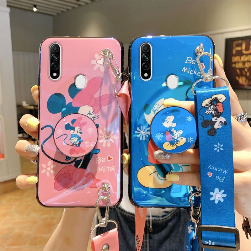 潮牌蓝胖子oppoa8手机壳蓝光气囊支架斜挎绳情侣手机壳卡通动漫oppoa8