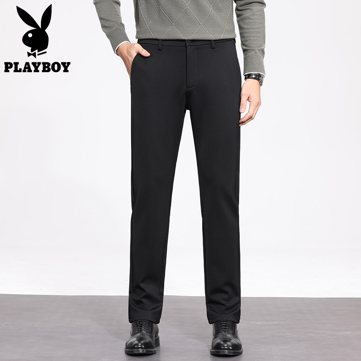 【高端针织】花花公子商务休闲西裤男款新款直筒百搭长裤子春季高清大图