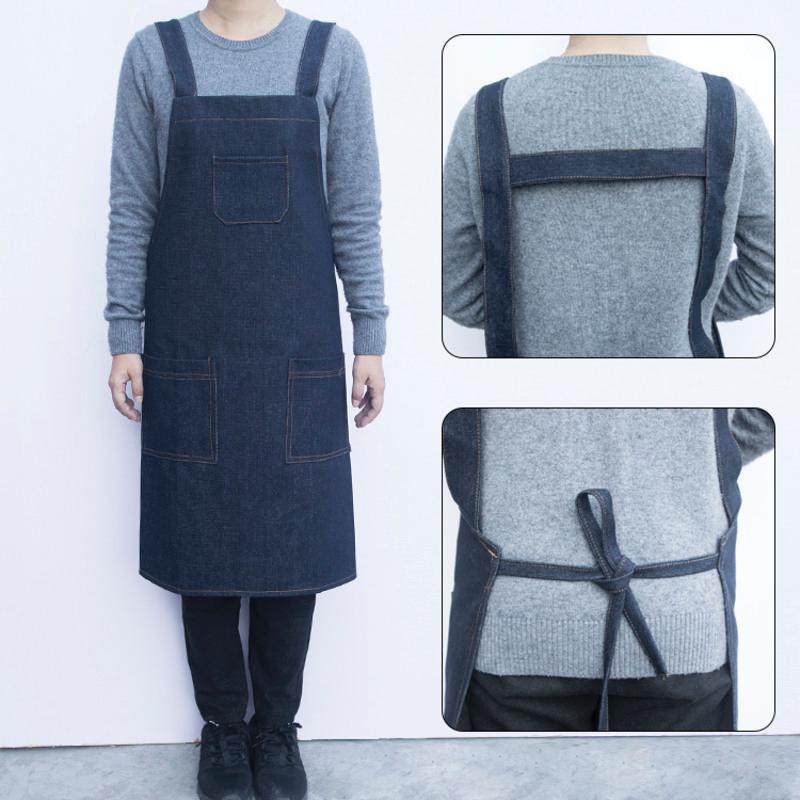 牛仔围裙83cm 牛仔布围裙男韩版时尚厨房用西餐厅咖啡奶茶店洗碗服务