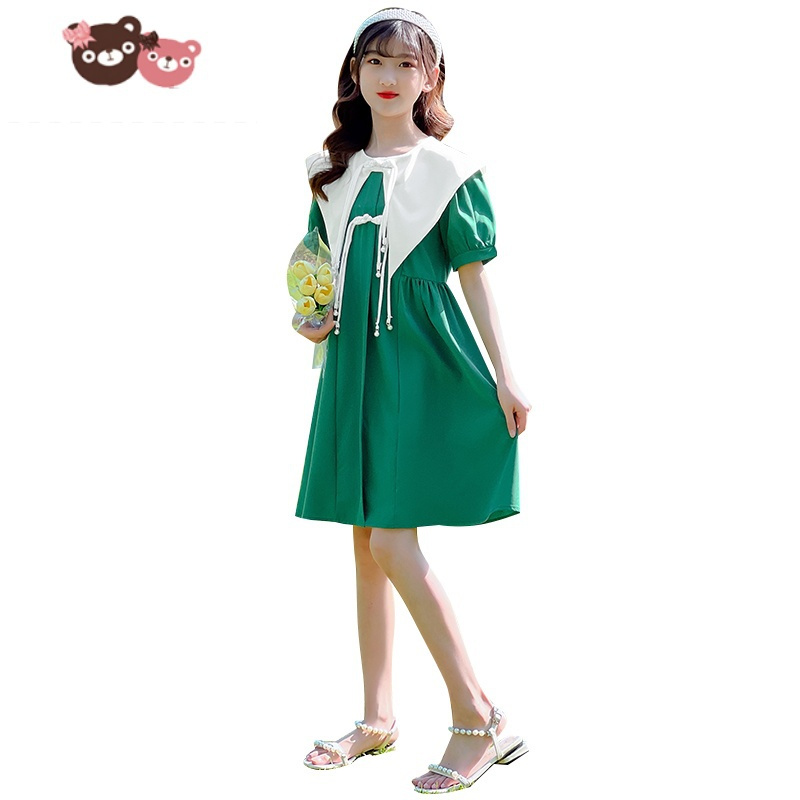 绿彩虹光女童连衣裙夏装8岁小女孩7洋气公主裙夏天6大童夏季儿童雪纺