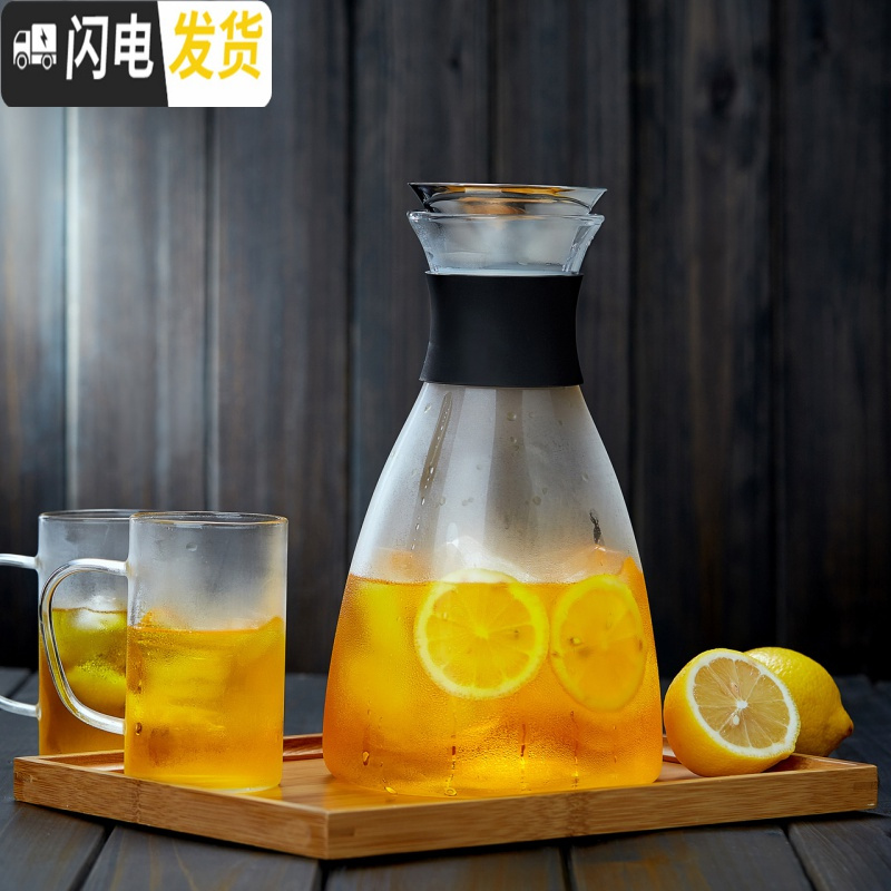 三维工匠冷水壶玻璃耐热高温防爆家用大容量凉白开水瓶透明扎壶果汁壶套装 1250+2杯(加厚款)凉水壶