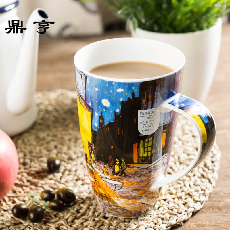 鼎亨英国丹侬梵高名画茶杯水杯骨瓷大容量马克杯咖啡杯贺卡礼盒
