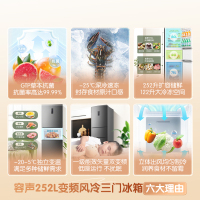 容声252升三门三开门电冰箱变频风冷一级矢量节能家用风冷无霜冷冻冷藏 BCD-252WD18NP