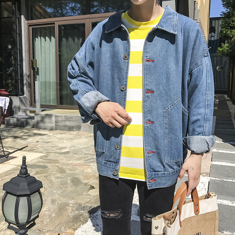 新款港风牛仔外套男韩版学生百搭帅气牛仔衣青年宽松男上衣 YUANSU牛仔服男