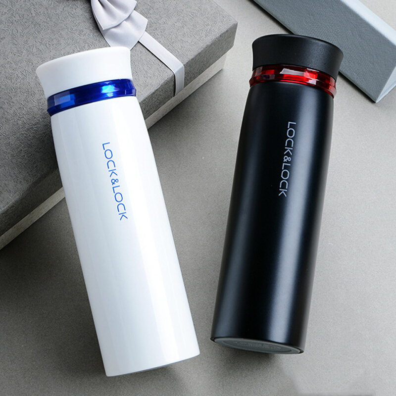 不锈钢保温杯情侣学生商务水杯菲特旋转盖轻量杯450ml黑蓝LHC4131BKB