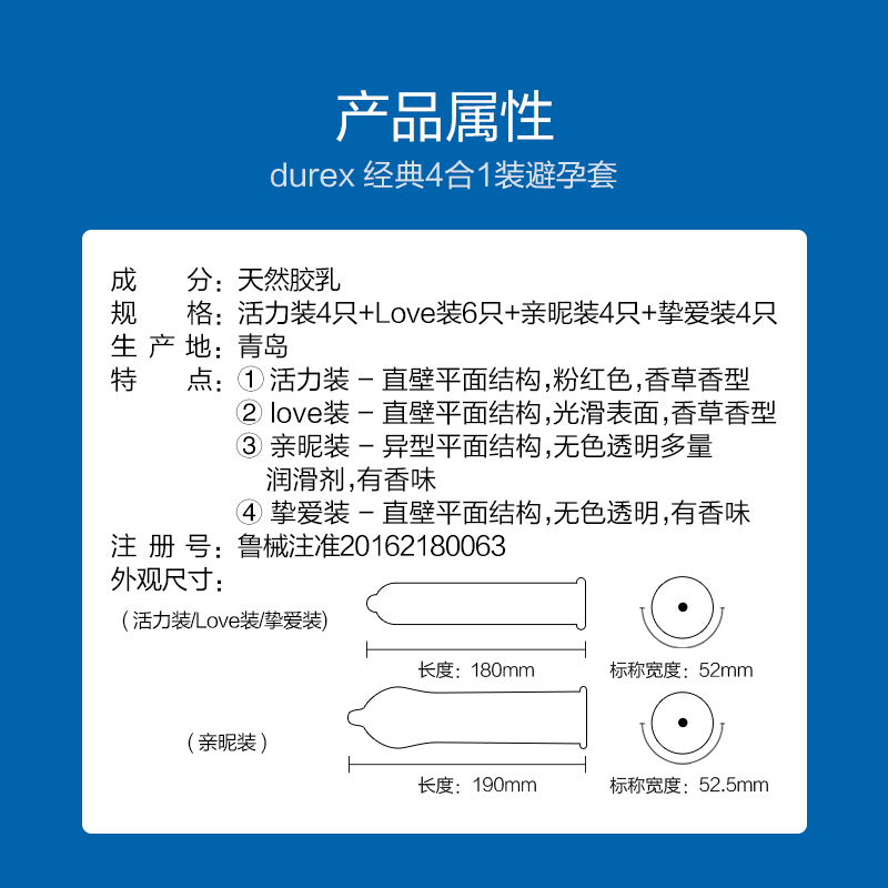 杜蕾斯(Durex) 避孕套 经典四合一18只+经典持久3只