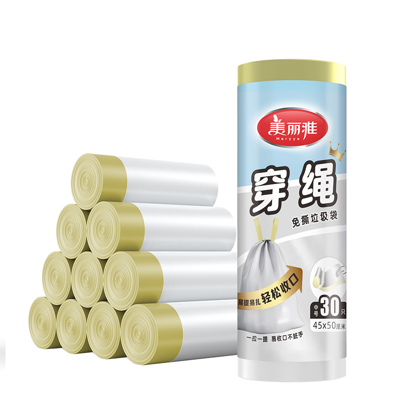美丽雅加厚雅黑PE组合装中号束口垃圾袋家用环保耐用设计高清大图