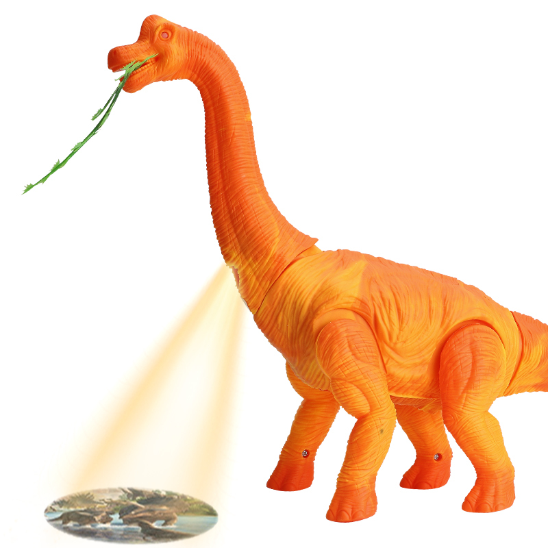 走路下蛋投影腕龙-橙色 充电版|恐龙玩具电动霸王龙会走路发光下蛋