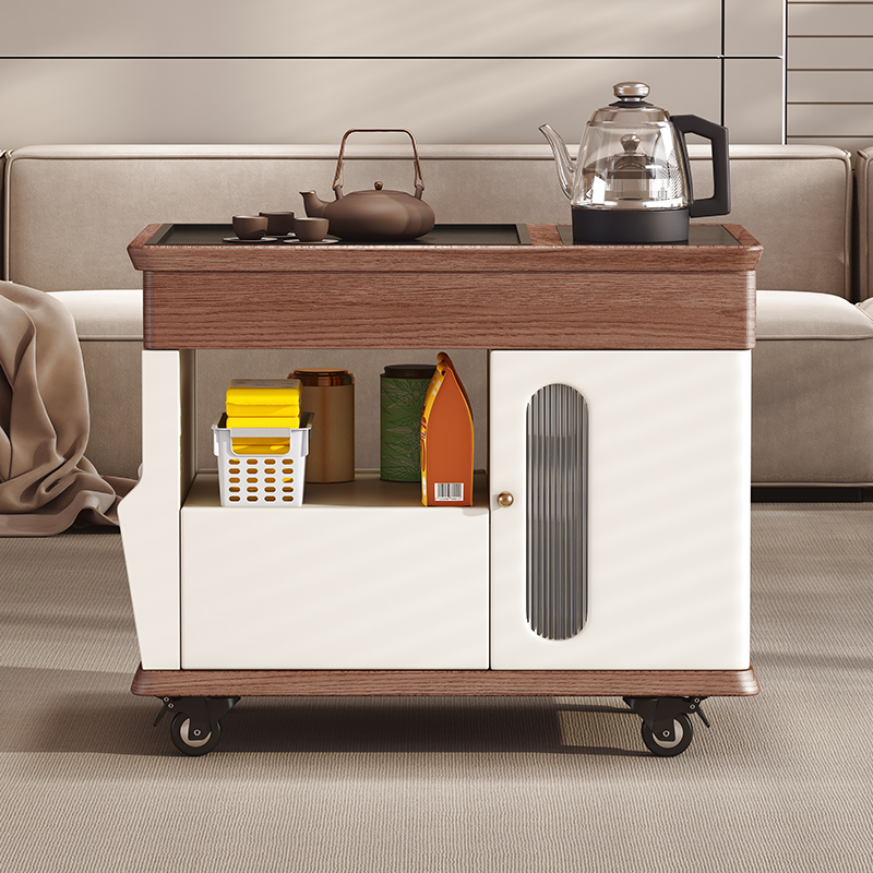 青木川 实木沙发边几侧边柜客厅阳台带轮子可移动家用小户型泡茶桌小茶桌带烧水壶一体茶吧机角几长方形茶几高清大图