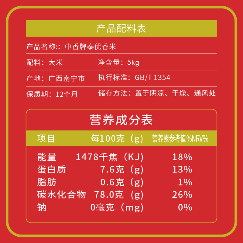 中香 泰优香米 真空包装 5KG(单位:袋)高清大图