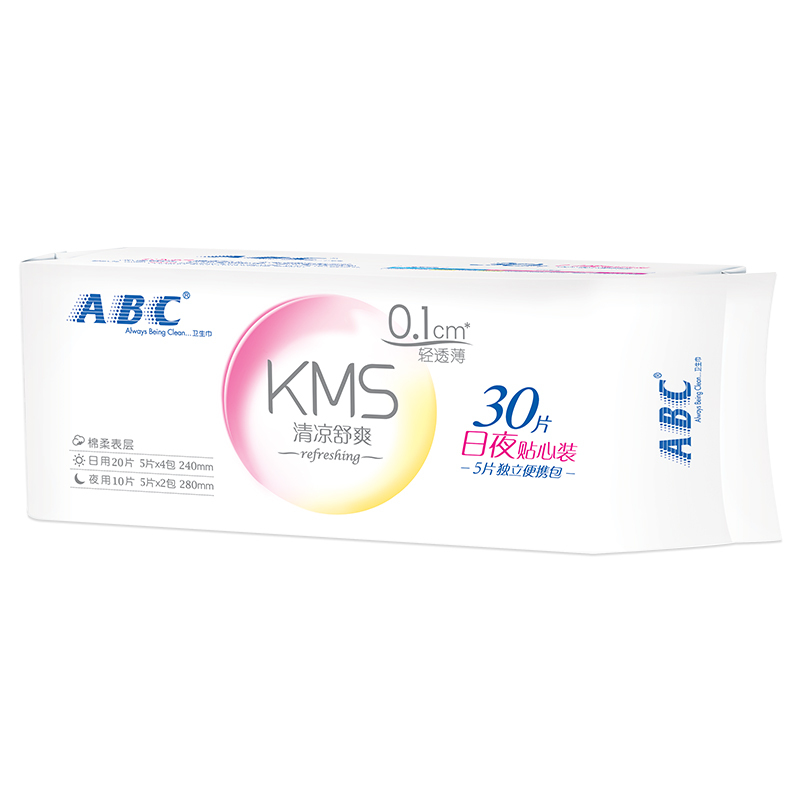 ABC轻透薄棉柔表层卫生巾日用20片+夜用10片(含KMS健康配方)