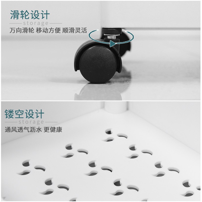 厨房冰箱夹缝隙收纳置物架落地多层带轮可移动蔬菜侧边窄缝小推车收纳层架 三维工匠高清大图