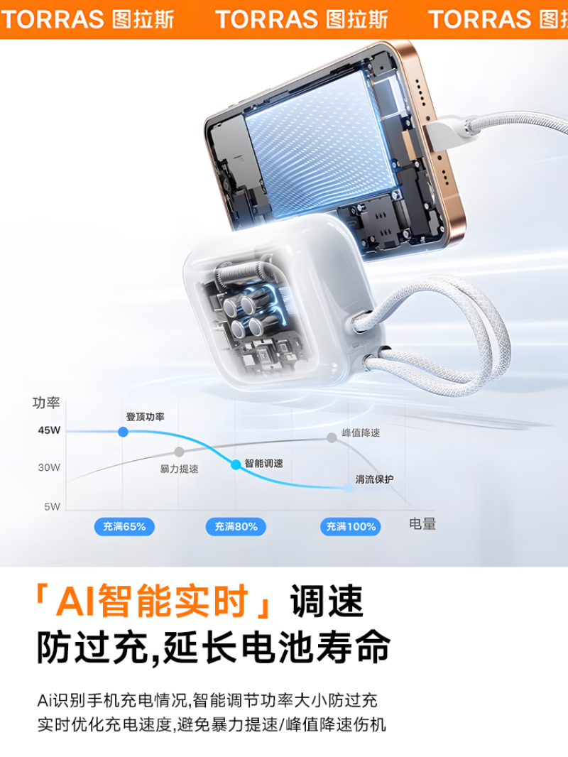 图拉斯-PB19自带双线移动电源(10000mAh)-Lightning头+Type C头-♀-加贴SN码白色高清大图