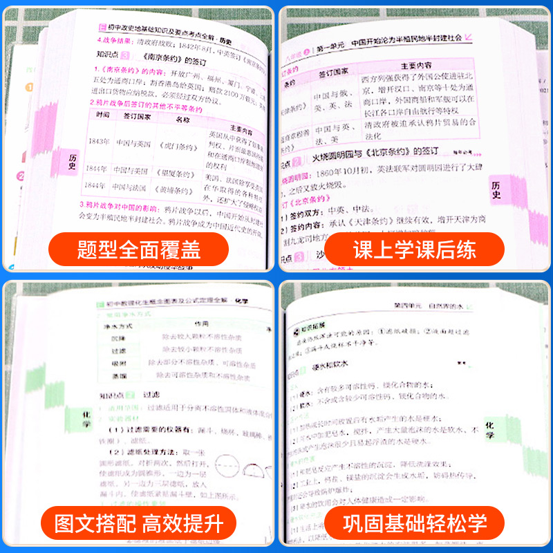 [赠书皮]初中政史地 初中通用 [正版]初中数理化生公式定理+政史地基础知识及要点考点全解初一初二初三七年级八年级九年级高清大图