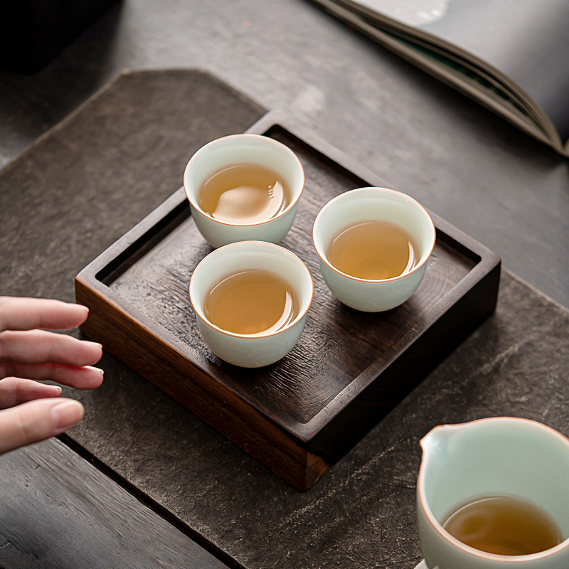 苏氏陶瓷(SUSHI CERAMICS)汝窑卵青 开片可养金线三才盖碗8茶杯高档礼盒装