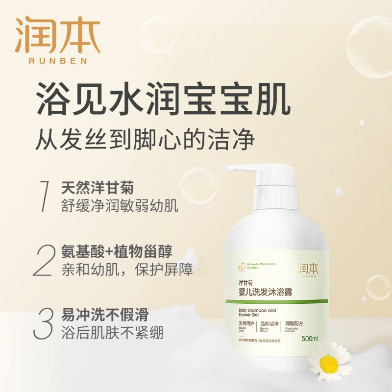 润本 婴儿洗发沐浴露二合一500ml 洋甘菊 儿童无硅油洗发露