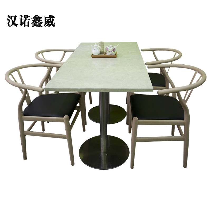 汉诺鑫威简易长方形餐桌大理石面陶瓷奶茶店桌1200*600*750【含椅】