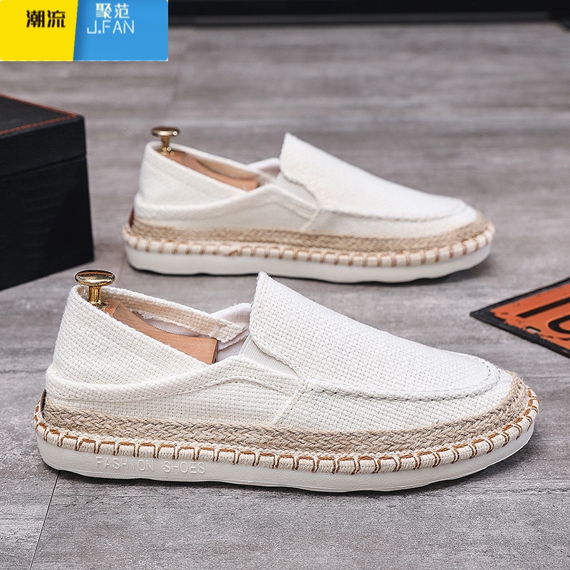 聚范夏季男鞋2024新款一脚蹬懒人休闲布鞋潮流渔夫鞋男两穿透气帆布鞋高清大图