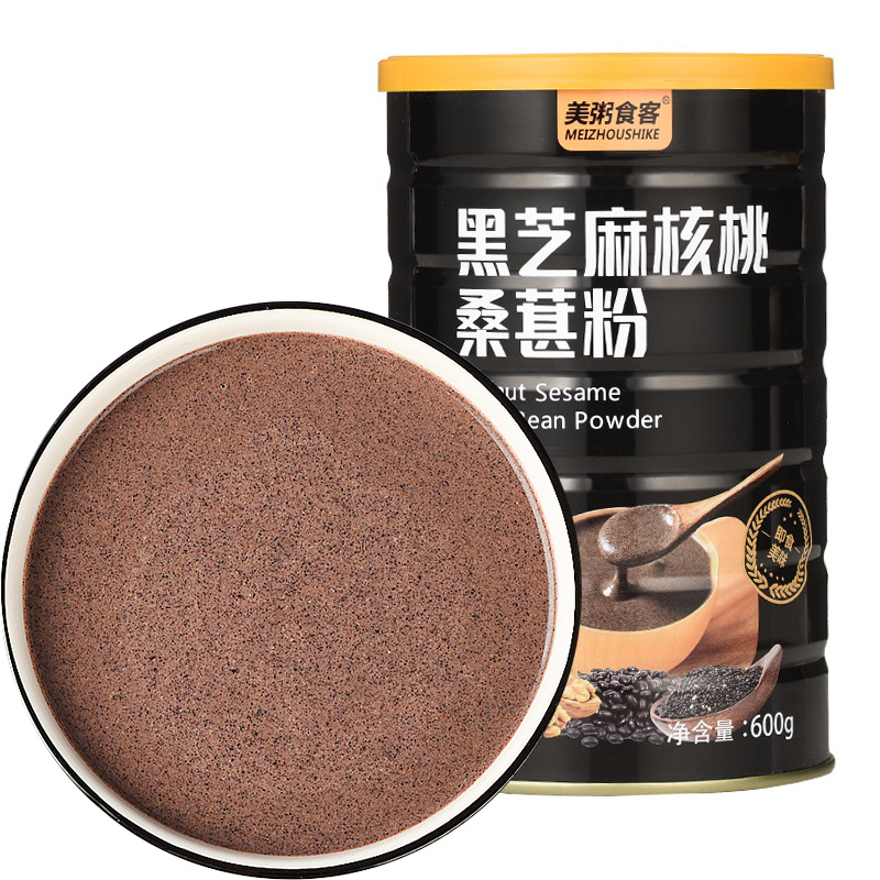 美粥食客 黑芝麻核桃桑葚粉600g罐装 黑豆粉芝麻糊粉代餐粉冲饮MS