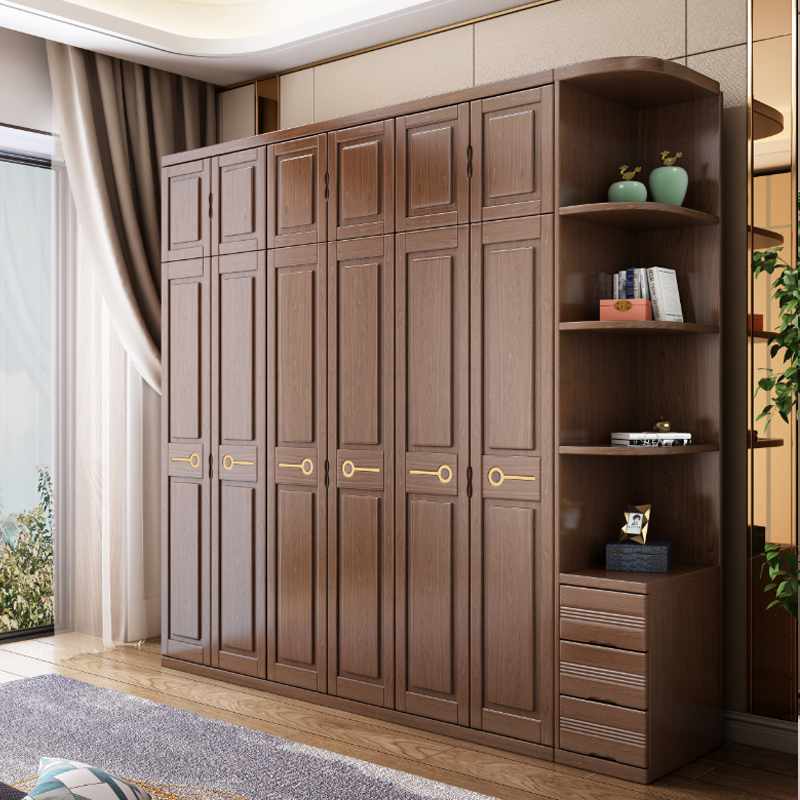 禧漫屋现代中式胡桃木衣柜组合卧室大衣柜3456门对开门衣橱现代简约
