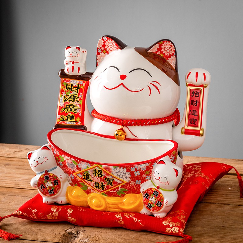 猫自动招手存钱罐收纳开业小摆件家居客厅日本发财猫玄关摆件 三维工匠 HY-大号猫[电动摇臂]+垫子猫高清大图