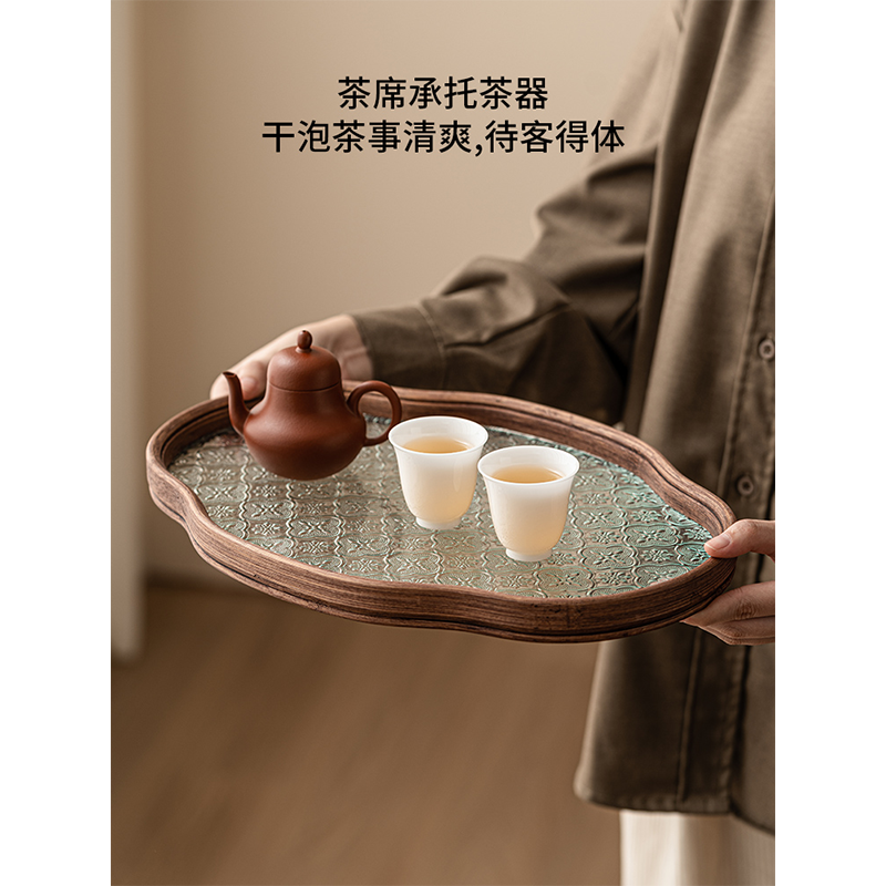智美环球 极素海棠花玻璃托盘中式小复古收纳盘子 海棠托盘[大号]高清大图