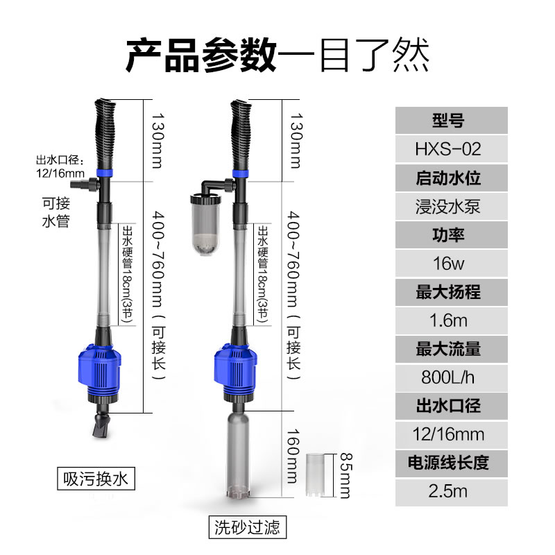 鱼缸换水器洗沙器吸鱼粪便电动抽水鱼缸清理清洁工具自动清洗高清大图