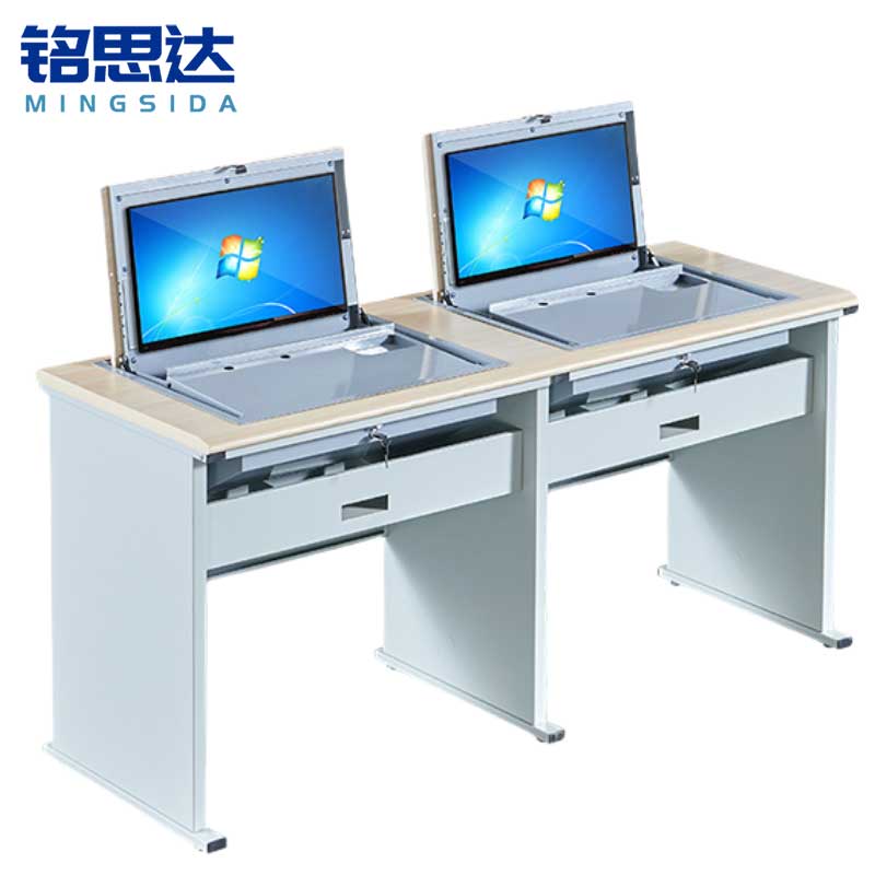 铭思达翻转电脑桌双人位张高清大图