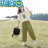绿彩虹光女童夏装套装2023新款儿童时髦洋气女孩衣服女大童夏季短袖两件套