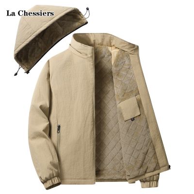 La Chessiers官方立领夹克外套男春秋季防水加大码宽松户外可脱卸帽冬季加绒 XL 卡其可脱卸帽【加绒款】