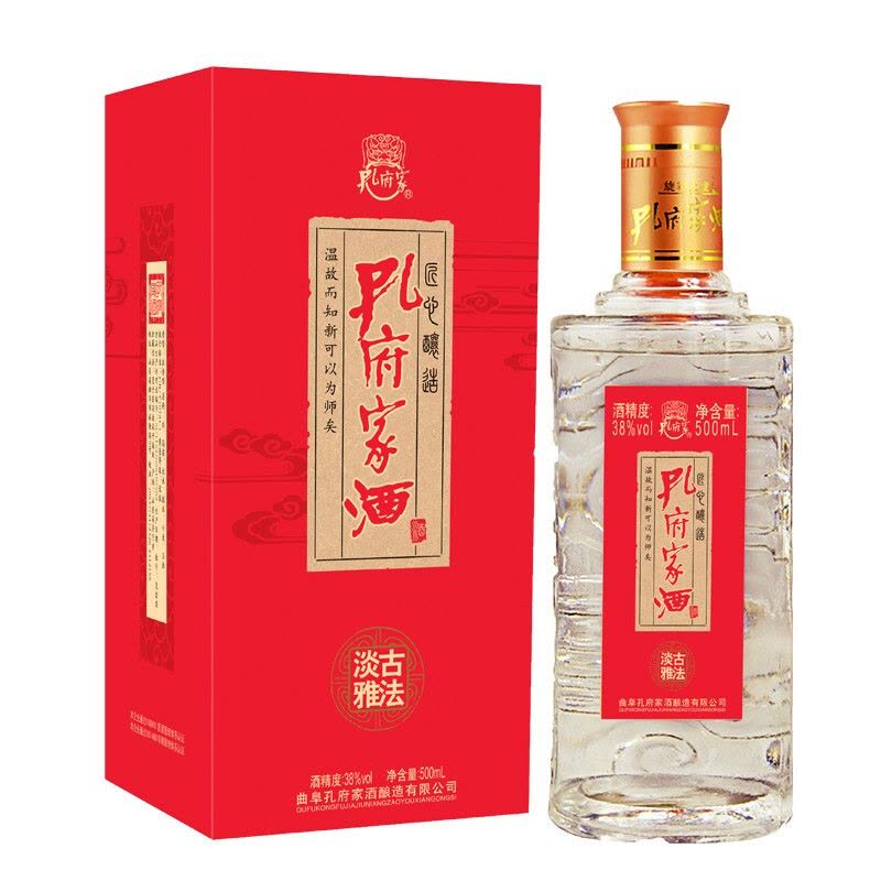 孔府家酒古法淡雅酒38度500ml*6 瓶整箱装山东白酒【价格图片品牌报价