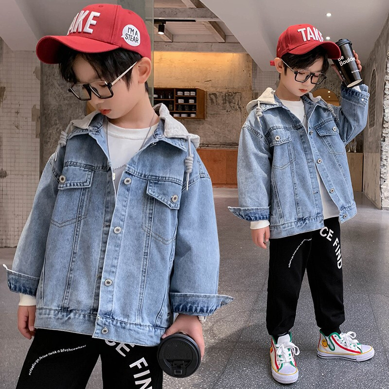 乌鹿男童牛仔外套儿童春装休闲牛仔夹克帽子可拆312男孩春秋外穿上衣