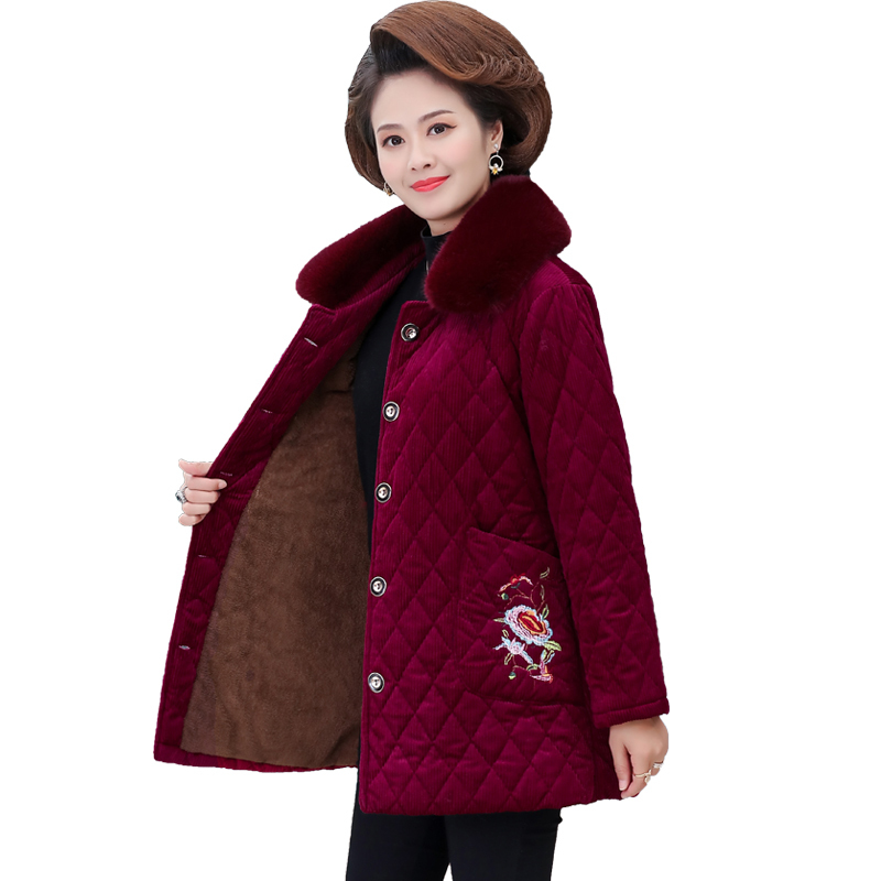 女装棉衣女中长款加绒加厚妈妈装冬装棉袄保暖羽绒棉服外套棉衣女视频