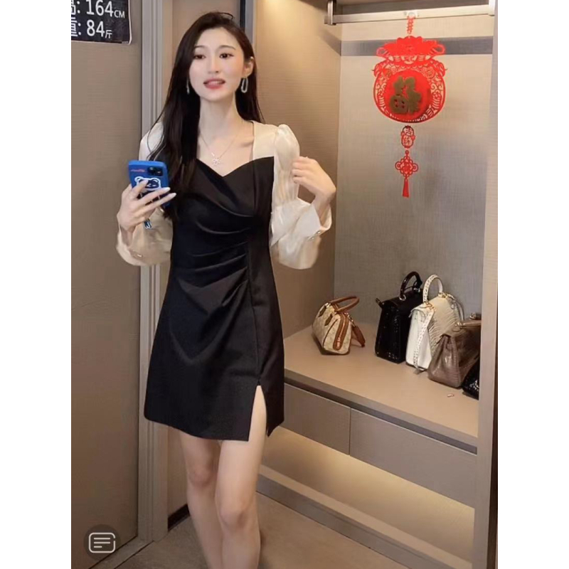 艳如飞法式开叉连衣裙2020年早春小个子轻奢冷淡风修身西装内搭打底裙子连衣裙