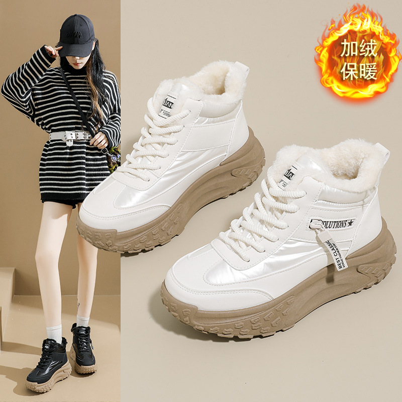 加绒高帮雪地靴女冬季新款学生ins韩版保暖休闲鞋棉鞋