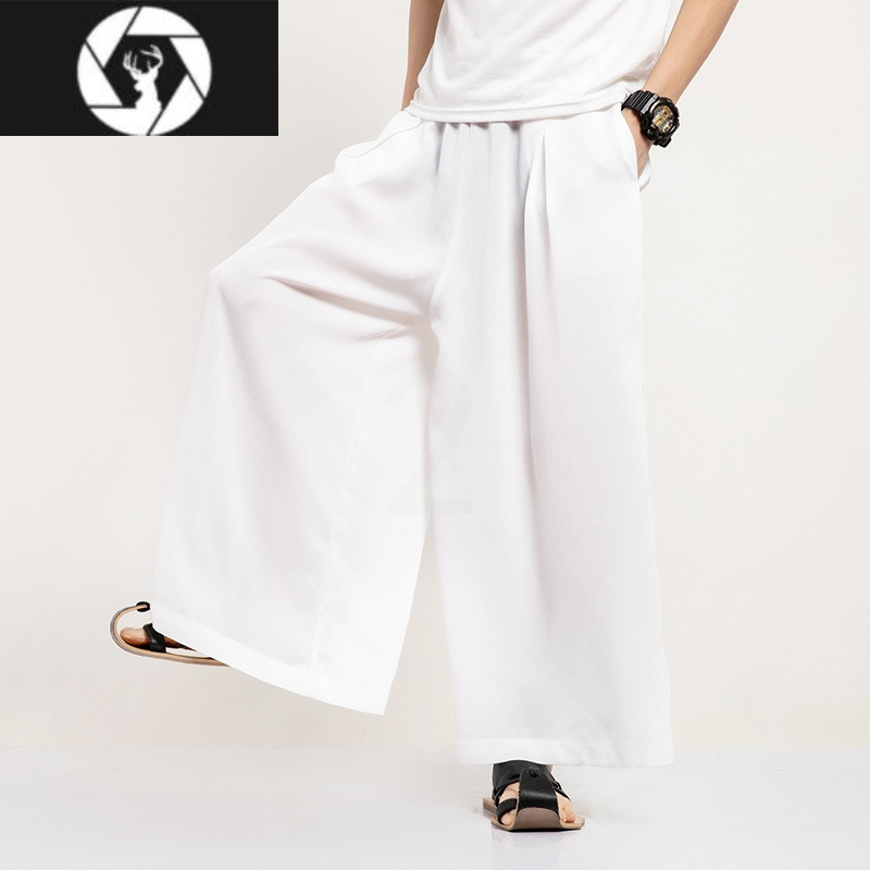 hongzun坠感阔腿裤男九分裤日系山本风暗黑系武士裤男宽松直筒休闲裤