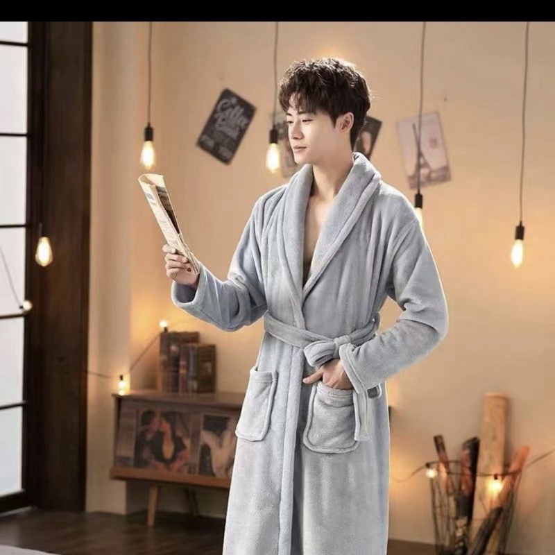 薄款情侣睡袍秋冬天加绒加厚女士家居服浴衣长款性感袍男士浴袍高清大图